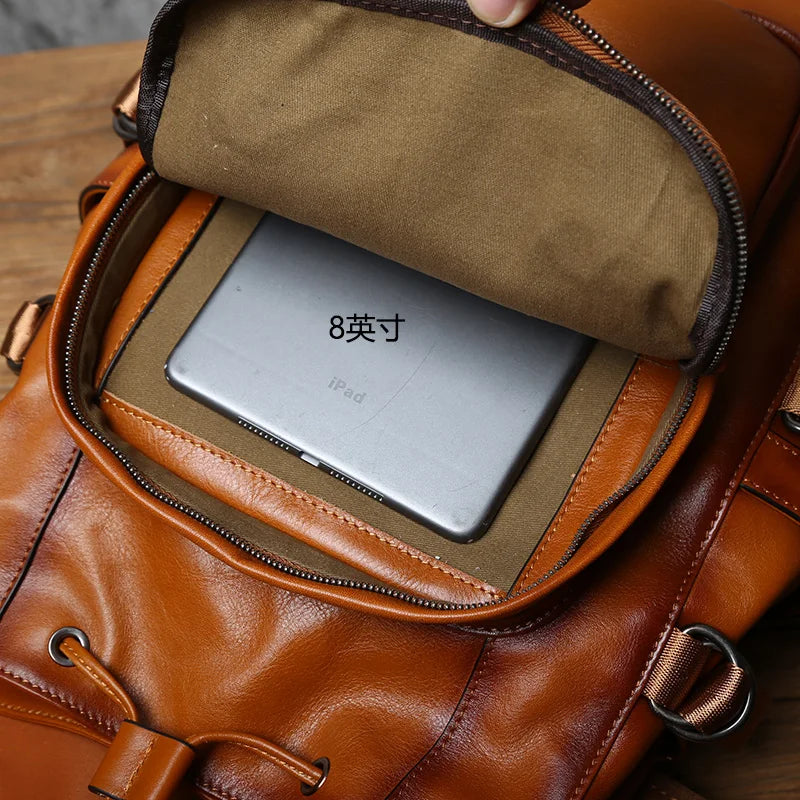 Mochila retro de cuero para hombre | Elegante bolso de viaje y escolar