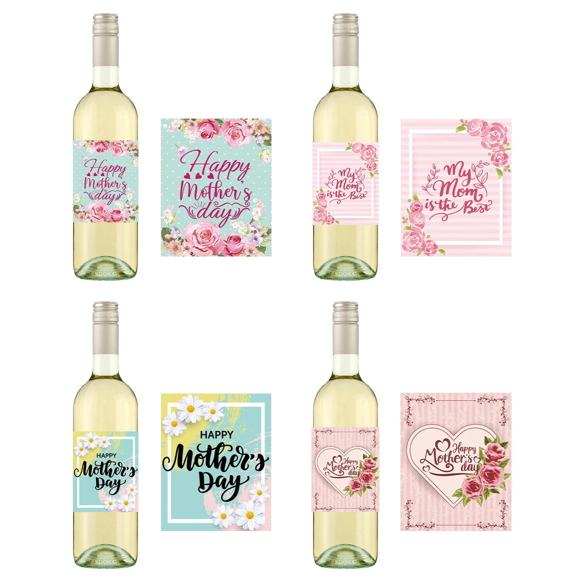 24pcs Mother's Day Wine Bottle Label Stickers | Floral Gift Decor
