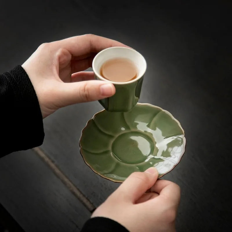 Japanese Ceramic Petal Coaster | Elegant Anti-Scald Teaware Accessory