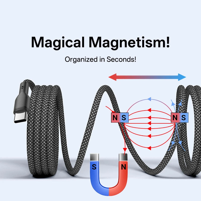 Magnetic Braided USB Type-C Car Charging Cable - 6A Data Transfer
