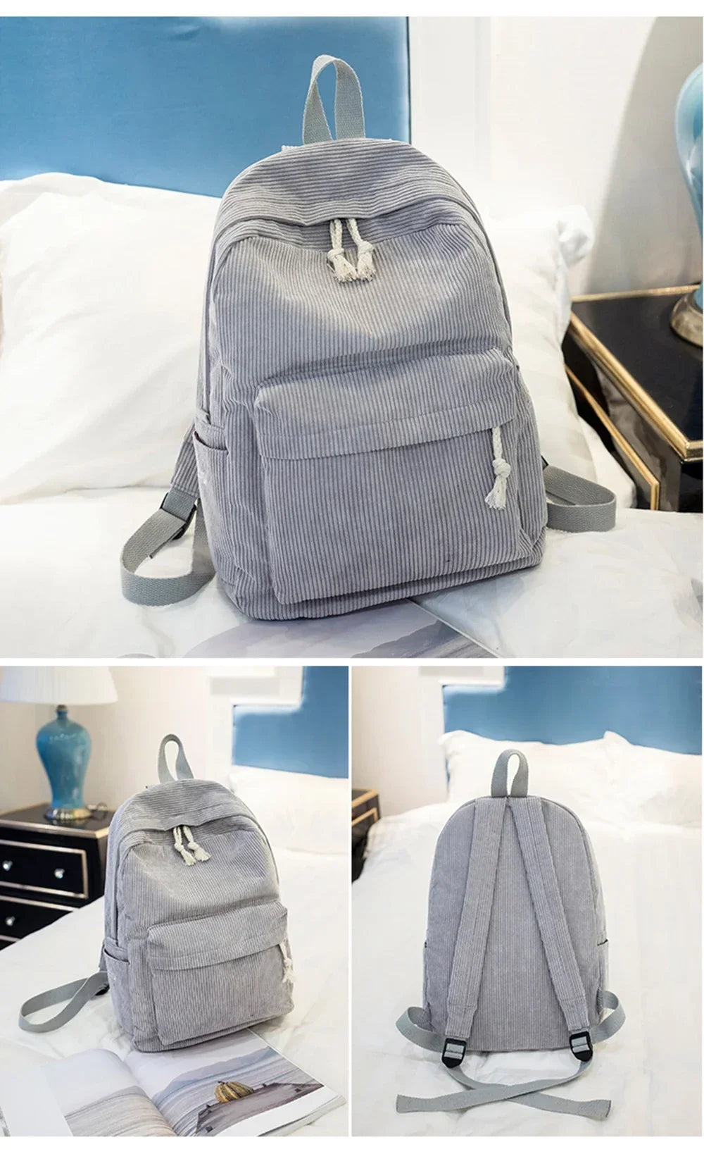 Personalized Corduroy Student Backpack | Anti-Theft School Bag for Teens