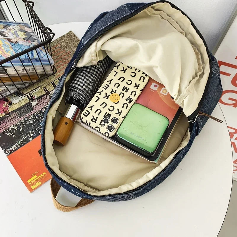 Trendy Washed Denim Backpack | Stylish College Laptop Bag