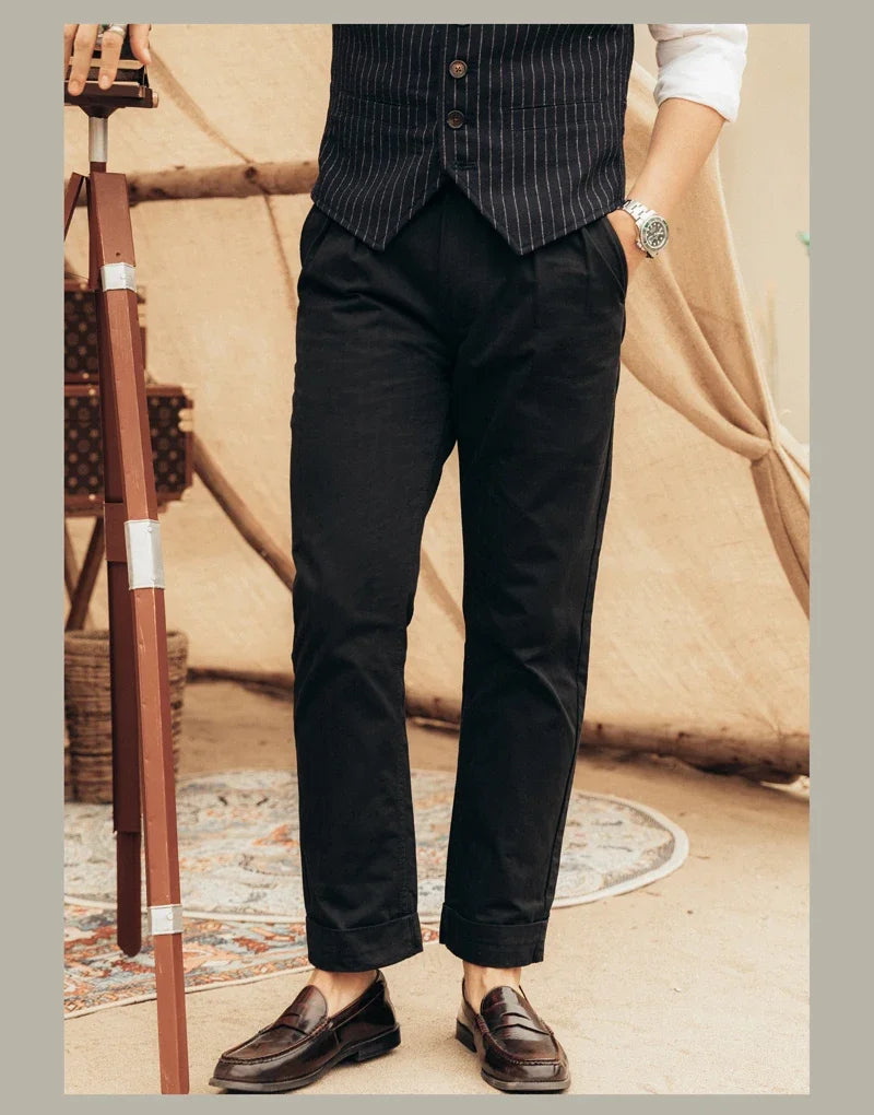 Men's Herringbone Cotton Gurkha Pants for Casual Style