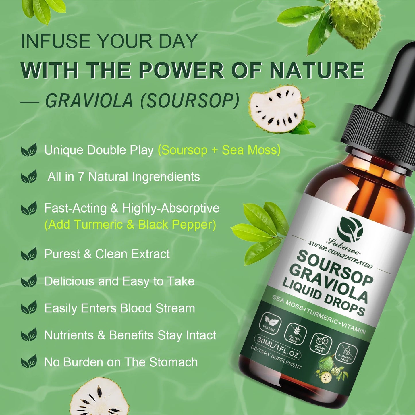 30ML Soursop Graviola Extract Drops | Boost Immunity & Detox