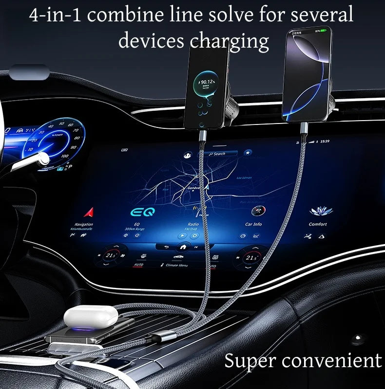 4-in-1 Multifunctional Charging Cable Supports USB-A to USB-C, Micro USB, and Braided Cables for Charging Multiple Devices