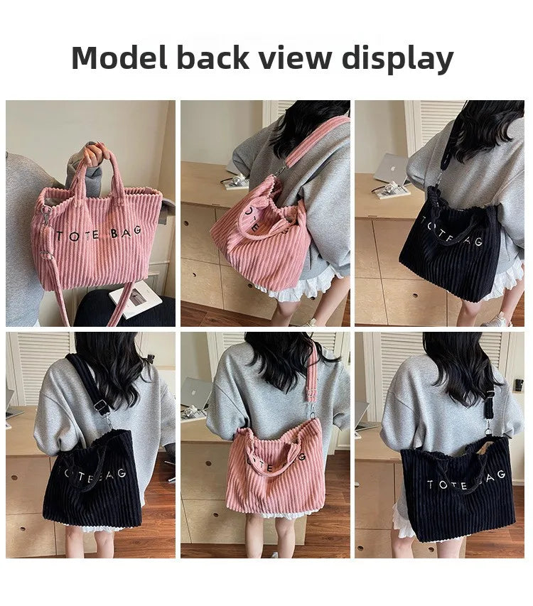 Bolso de mano de terciopelo a rayas de gran capacidad | Bolso tote elegante y versátil