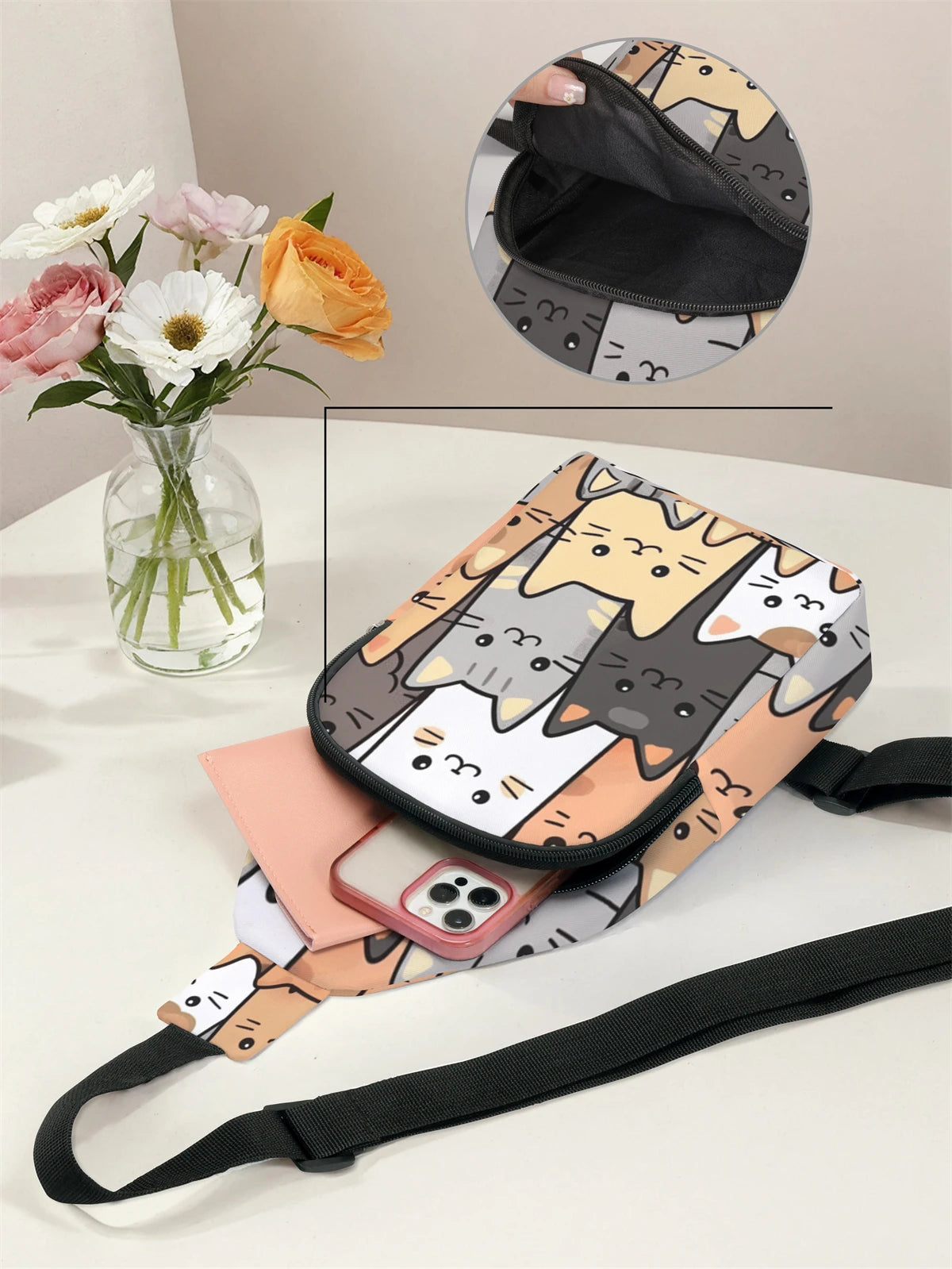 Multifunctional Cat Pattern Chest Bag | Lightweight Travel & School