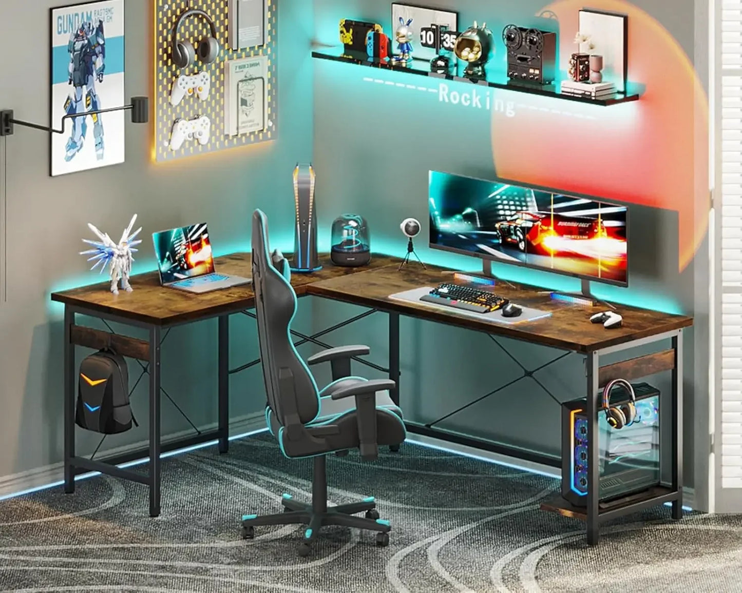 66" L Shaped Gaming Desk | Sturdy Corner Computer Table