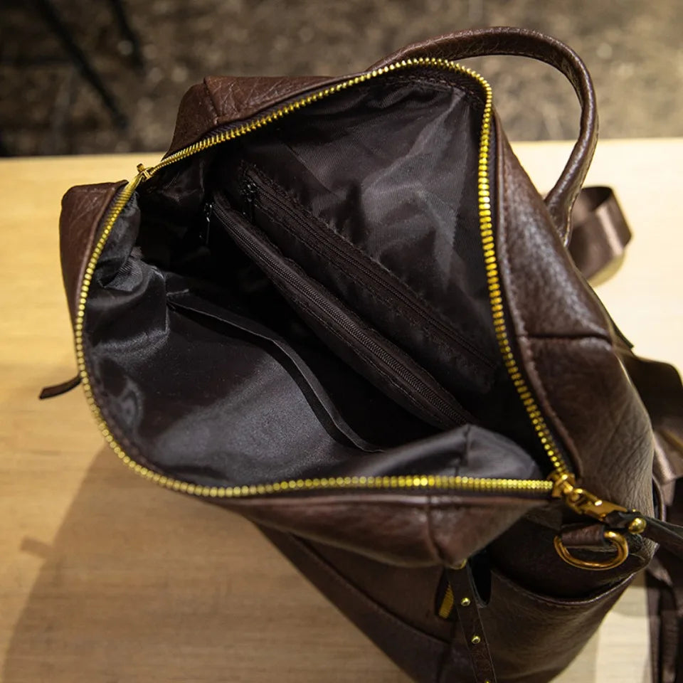 Vintage Leather Backpack | Large Capacity Travel Rucksack for Women