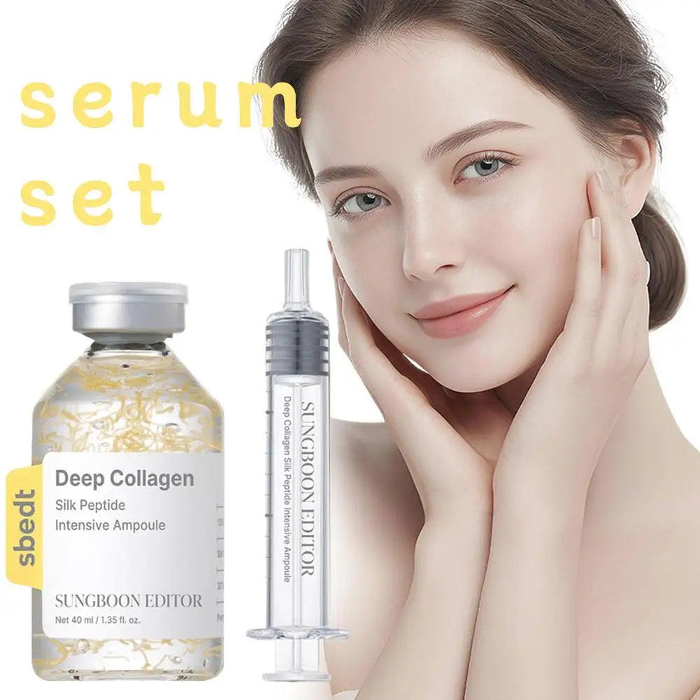 Deep Collagen Silk Peptide Intensive Ampoule — 40ml Wrinkle Reduction Essence, Skin Repair & Hydrating Firming Facial Serum with Targeted Syringe Applicator