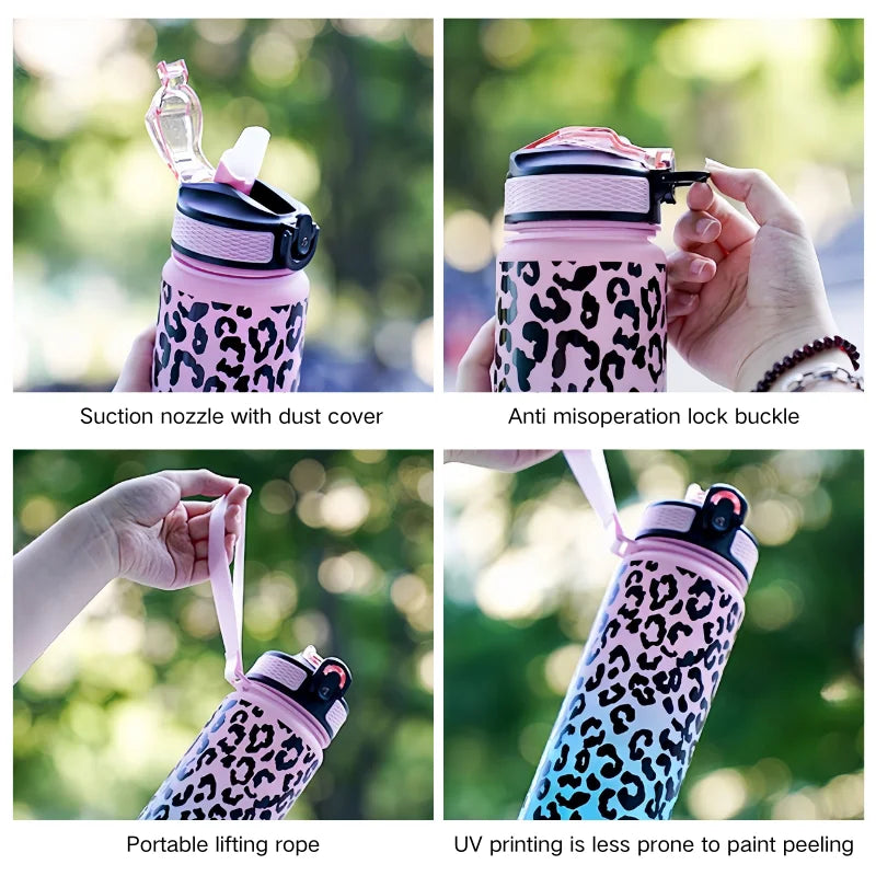 1 Liter Leopard Print Sports Water Bottle | Leak-Proof & Portable