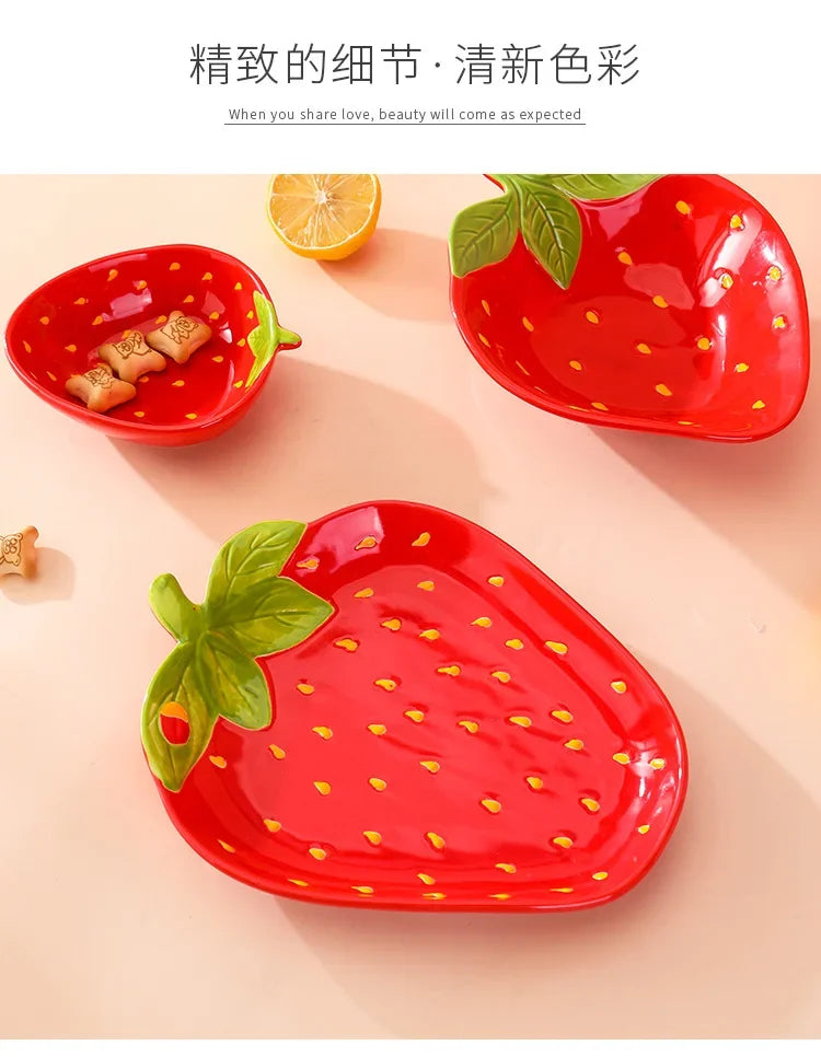 Creative Cartoon Strawberry Shaped Ceramic Salad Bowl | Fun Tableware