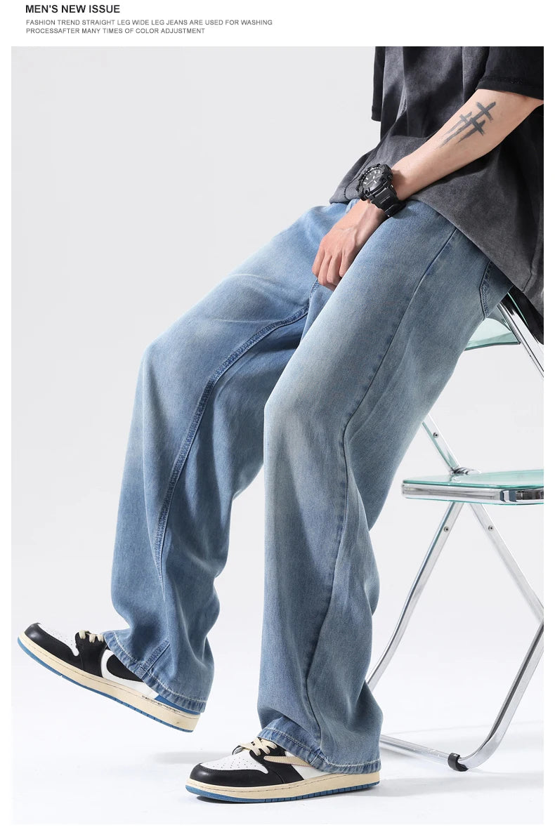 Men's Wide Leg Jeans | Breathable Loose Straight Leg Denim Pants