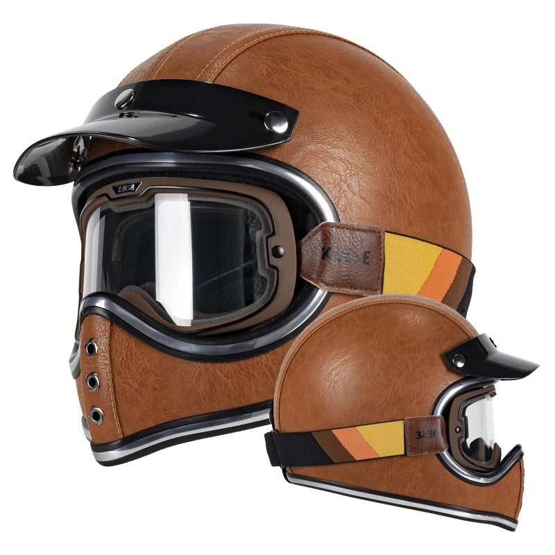 Yellow Vintage Full Face Helmet with Photochromic Goggles | Safety & Style