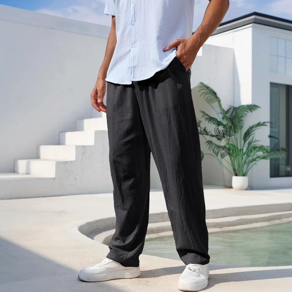 Men's Lightweight Cotton Linen Straight Leg Pants | Comfortable Casual Wear