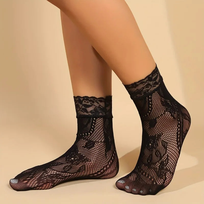 5 Pairs Floral Lace Socks | Thin Breathable Summer Hosiery