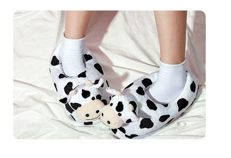 Cute Milk Cow Plush Slippers | Cozy Kawaii Indoor House Shoes