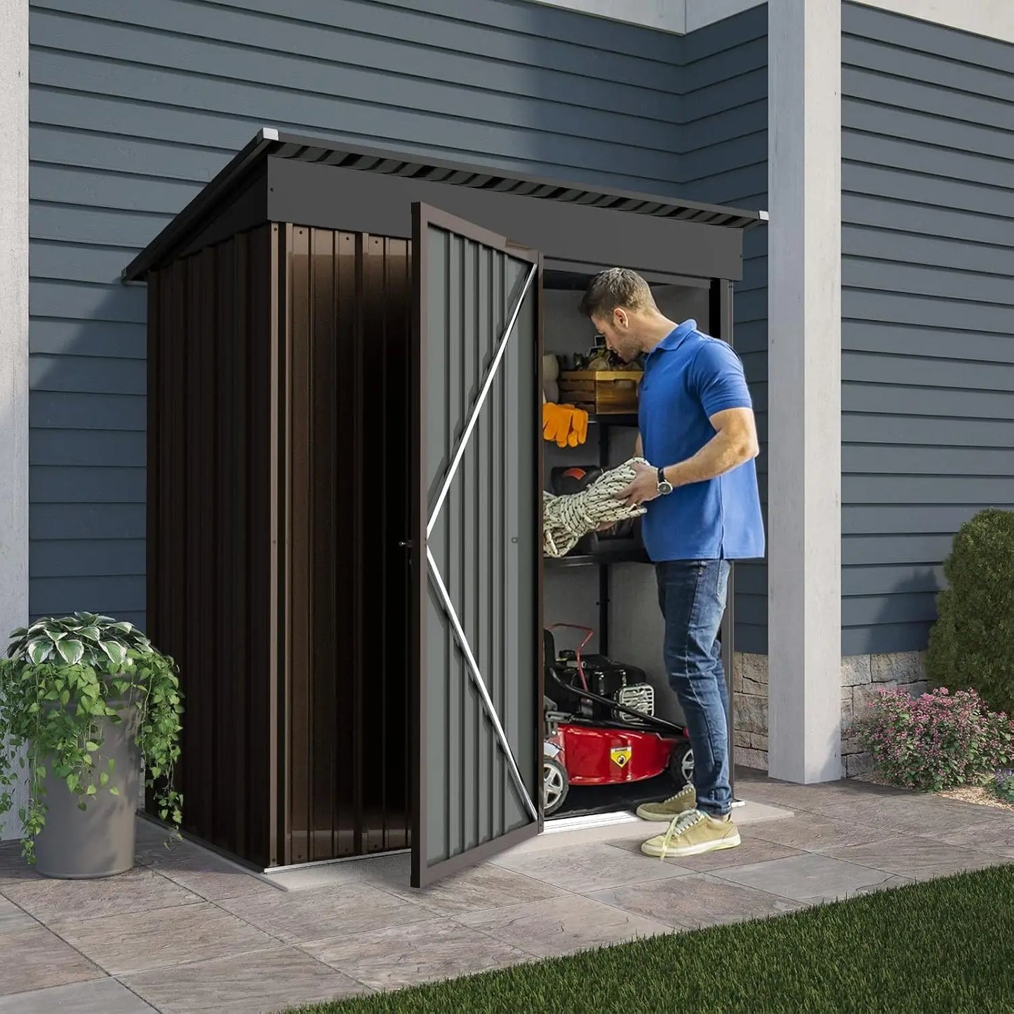 5x3 FT Outdoor Storage Shed with Lockable Door & Waterproof Design