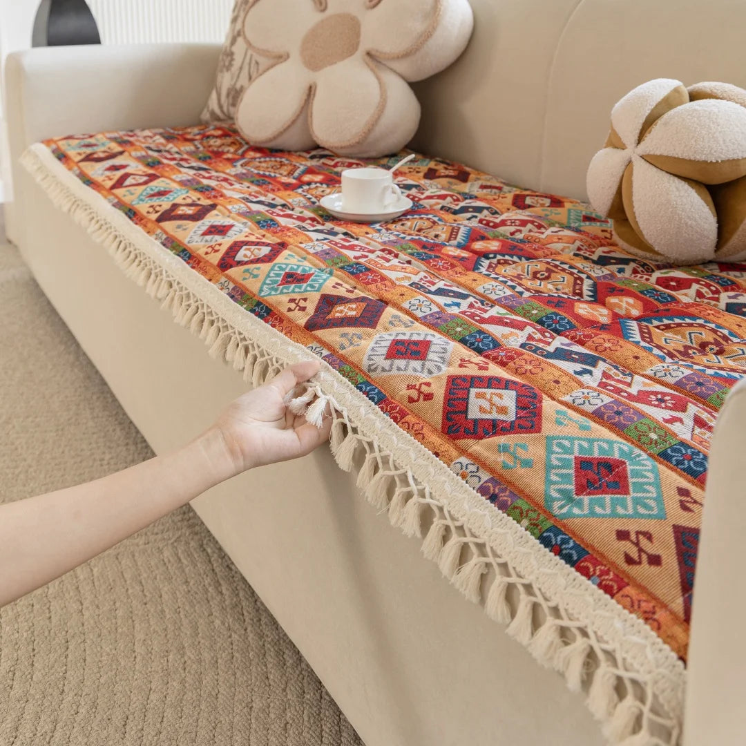 Boho Pattern Quilting Sofa Pad | Anti-Slip Multi-Use Cover