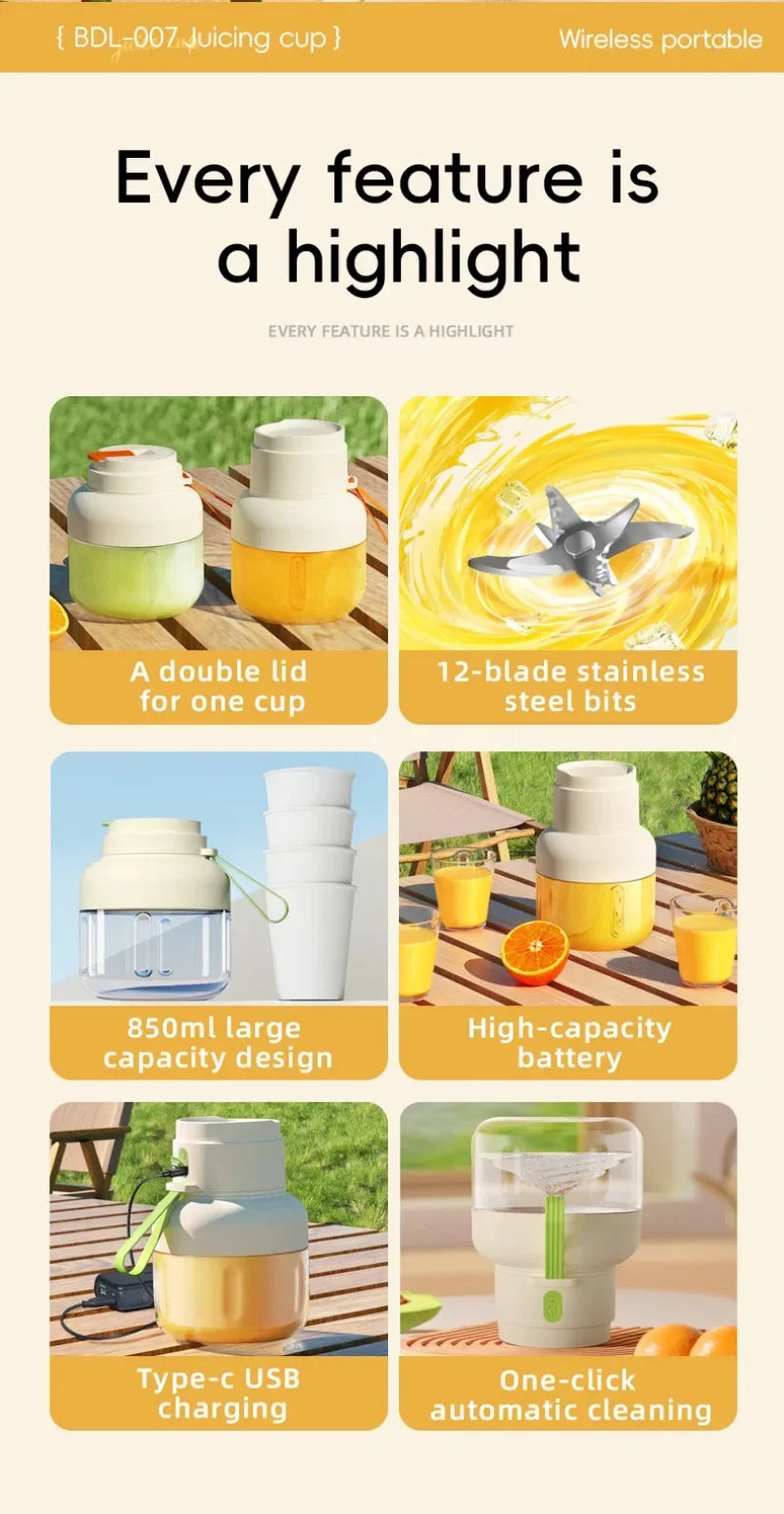 Portable Juicer Cup | USB Rechargeable Smoothie Blender for Home