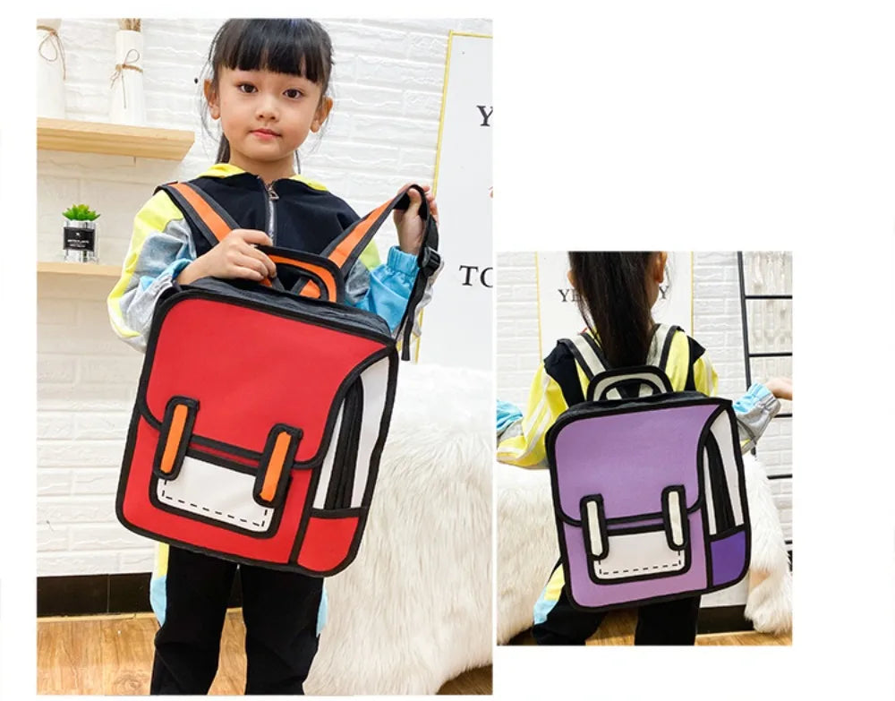 Trendy 2D Comic Print Student Schoolbag | Adjustable Large Capacity Backpack