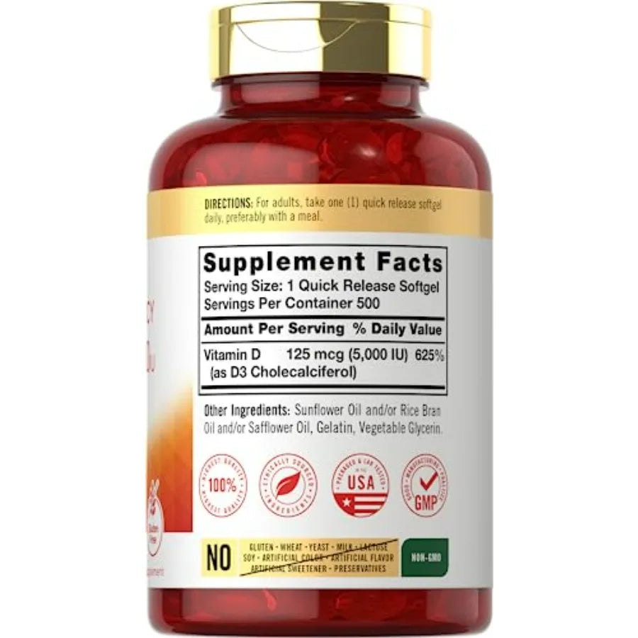 High Potency Vitamin D3 5000 IU Softgels | Non-GMO & Gluten Free