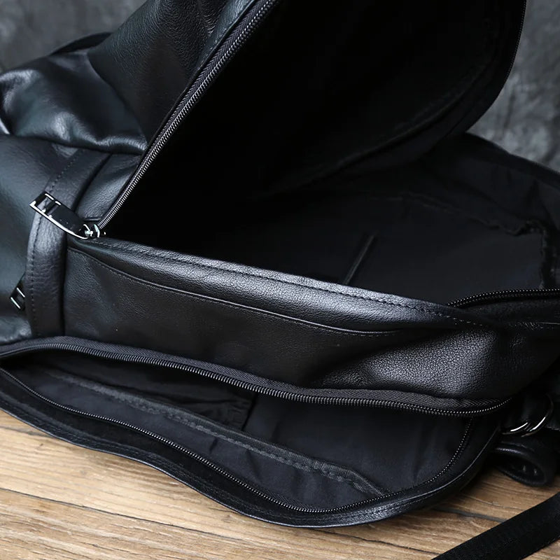 Mochila de piel auténtica de gran capacidad para hombre | Perfecta para viajes y negocios