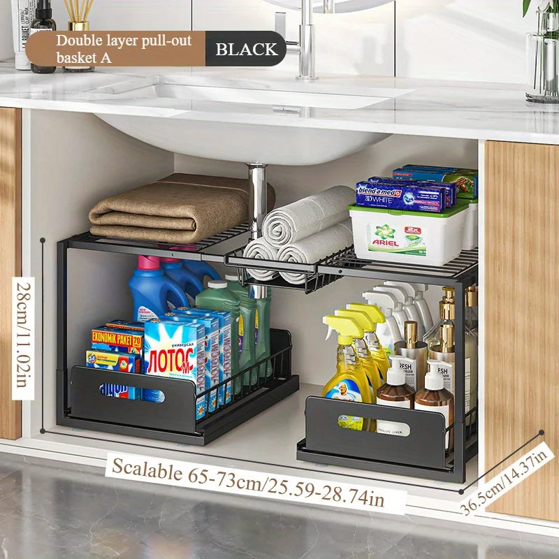 Double Layered Under Sink Storage Rack | Adjustable & Space-Saving