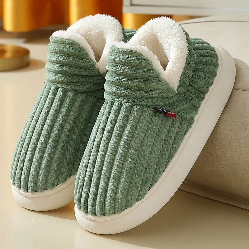 Cozy Winter Plush Corduroy Slippers | Non-Slip Indoor Shoes