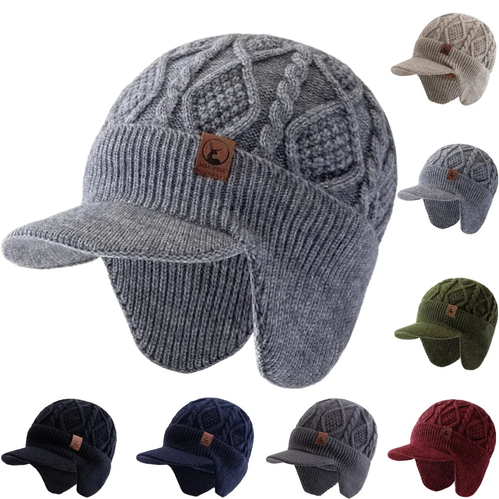 Unisex Fleece Lined Earflap Beanie Hat | Stylish Warm Winter Cap