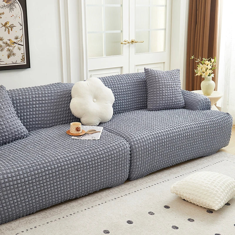 Solid Color Bubble Popcorn Sofa Cover | Elastic & Durable Fit