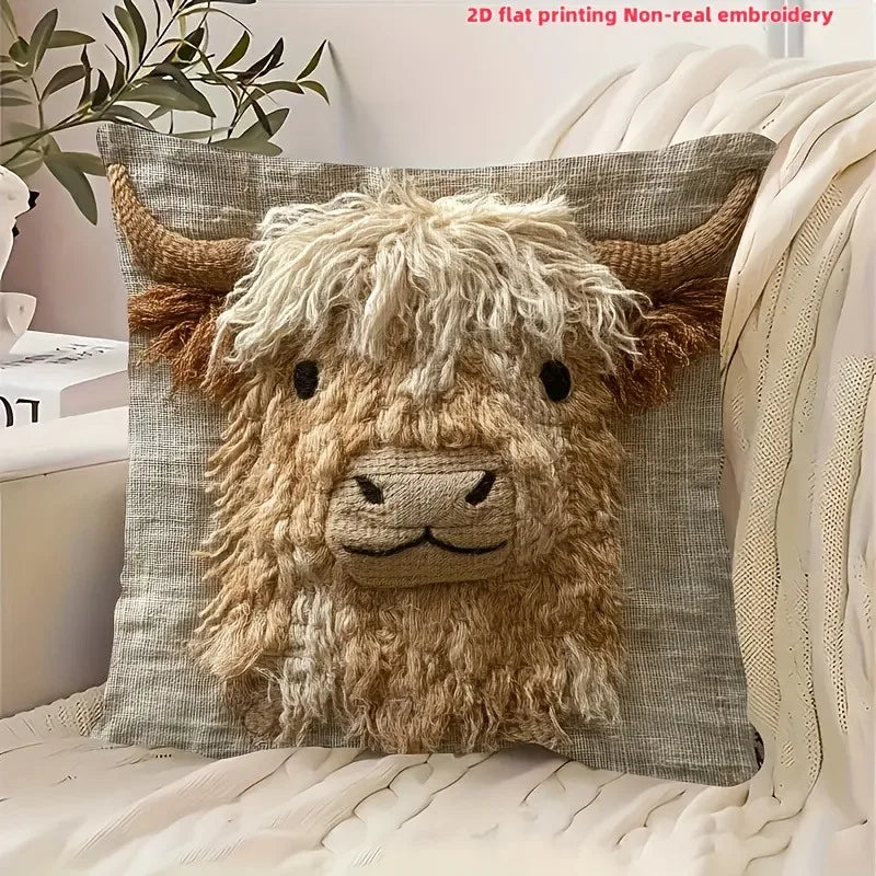 Cute Highland Cow Design Pillow Cover | Home Decor Cushion