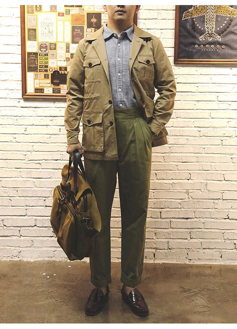 Men's Herringbone Cotton Gurkha Pants for Casual Style