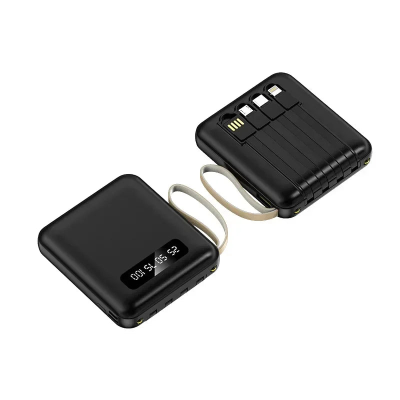 High-Capacity Mini Power Bank with LED Display & Built-in Cable