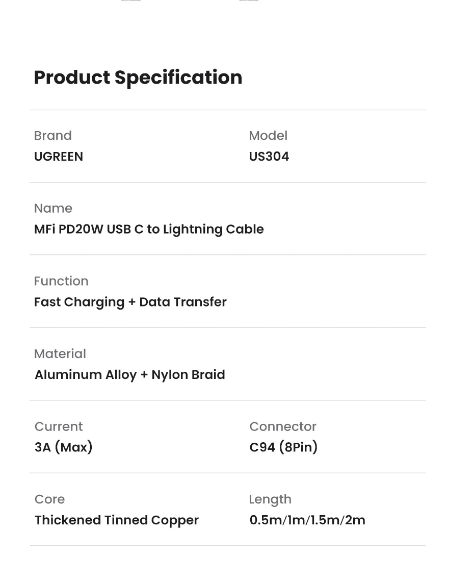 Fast Charging USB C to Lightning Cable | Compatible with iPhone