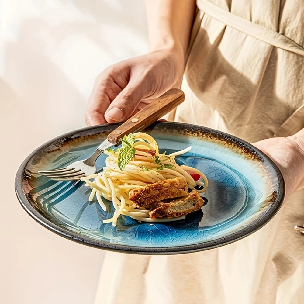 Japanese-Style Ice-Cracked Glaze Ceramic Plates | Elegant Dining