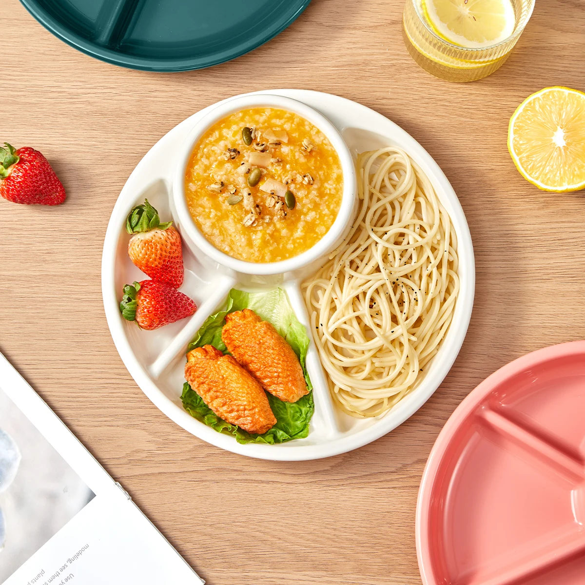 Round Divided Salad Plates | Reusable Dinner Dishes for Kids