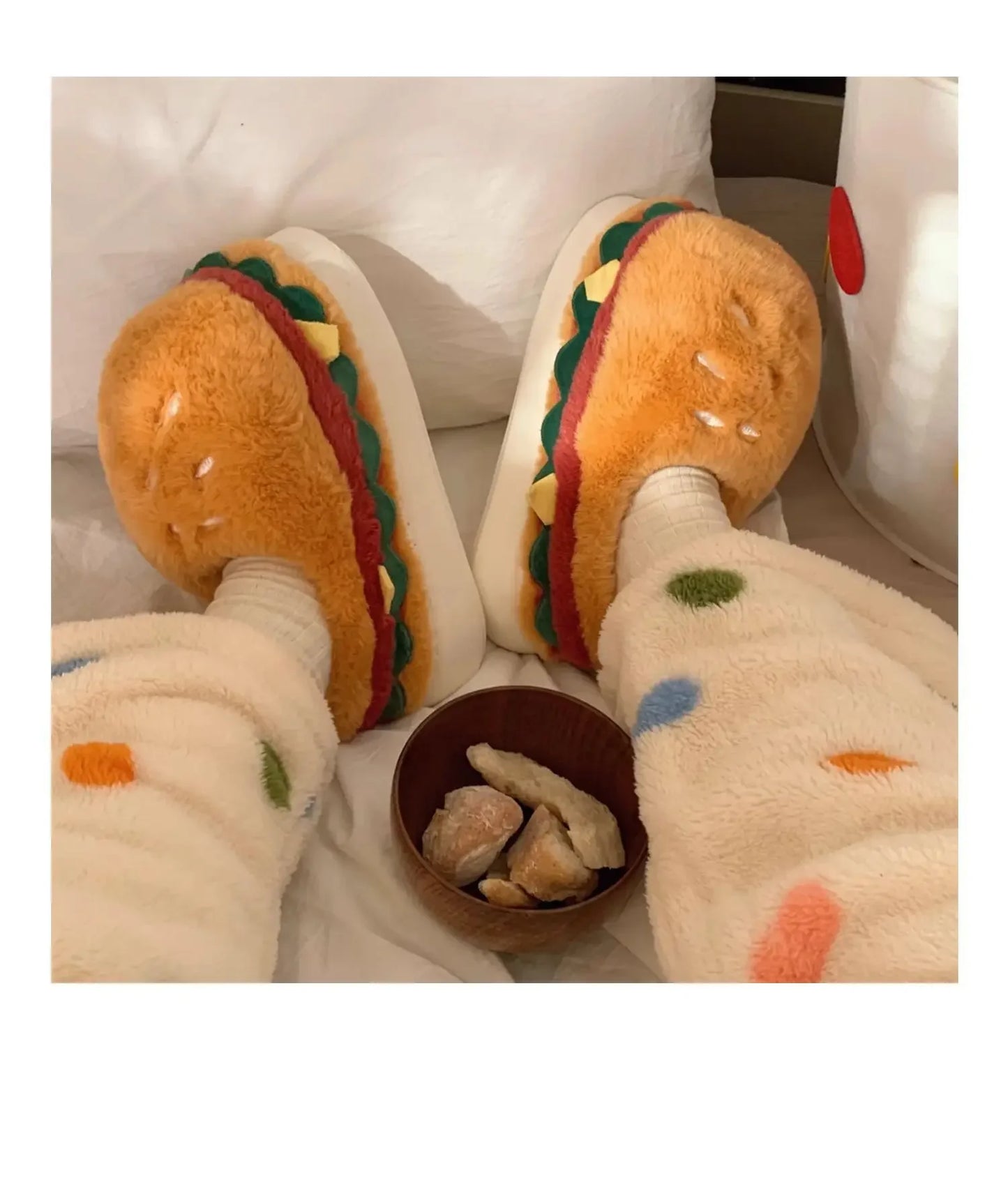Cute Hamburger Plush Slippers | Warm & Cozy Indoor Footwear