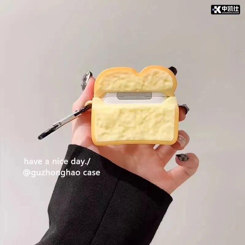 3D Toast Bread Cartoon AirPods Pro Case | Cute Silicone Cover