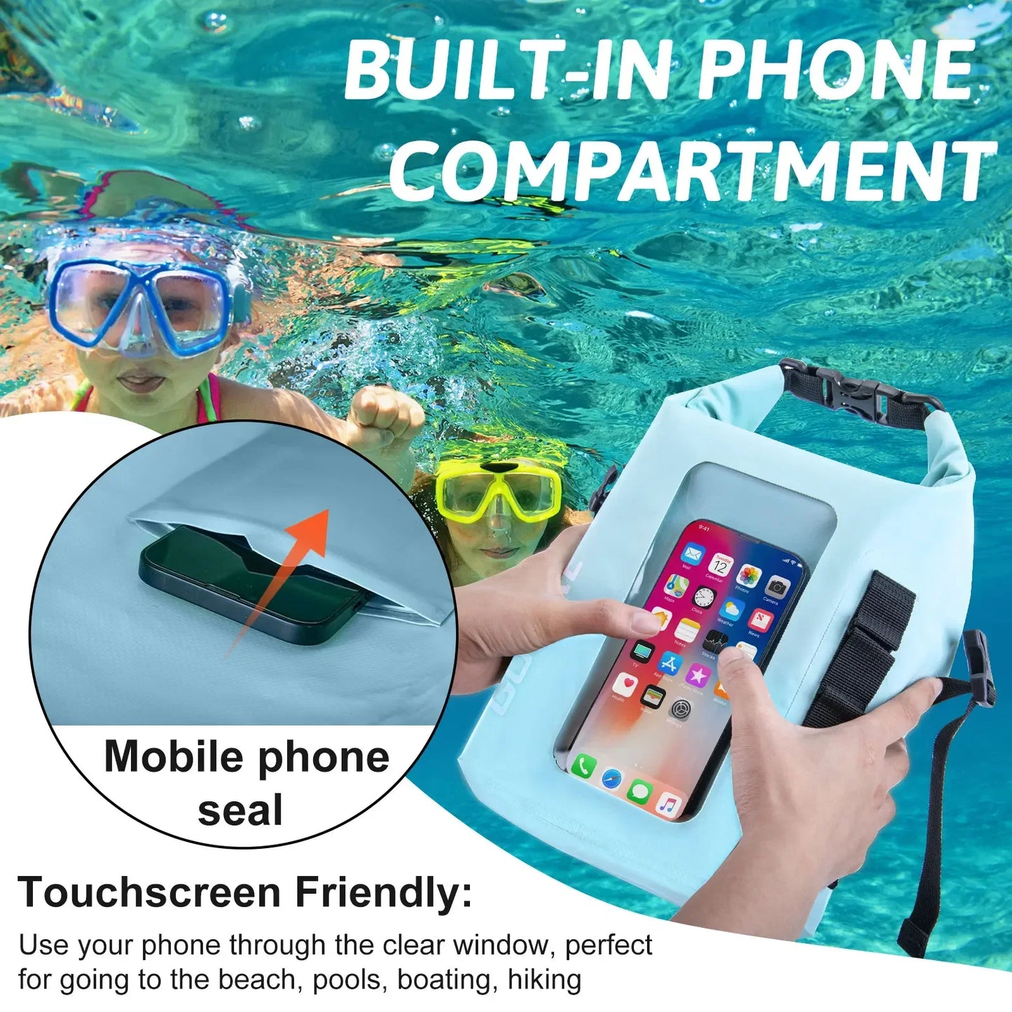 5L Waterproof Dry Bag with Clear Phone Window for Outdoor Fun