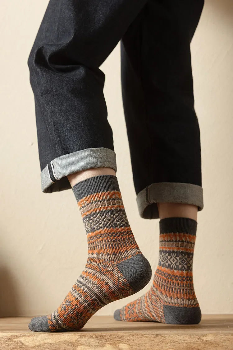 Men's Retro Geometric Pattern Middle Tube Socks | Stylish & Comfy