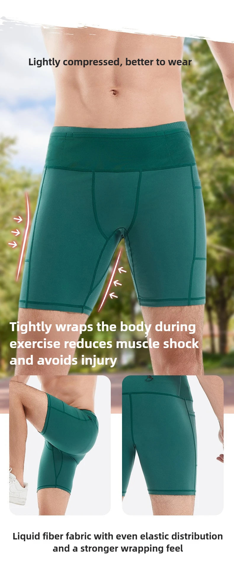Quarter Length Compression Running Shorts with Multi-Pockets