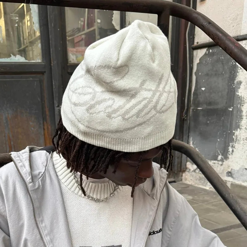 Unisex Letter Patch Knitted Beanie | Trendy Hip Hop Winter Hat
