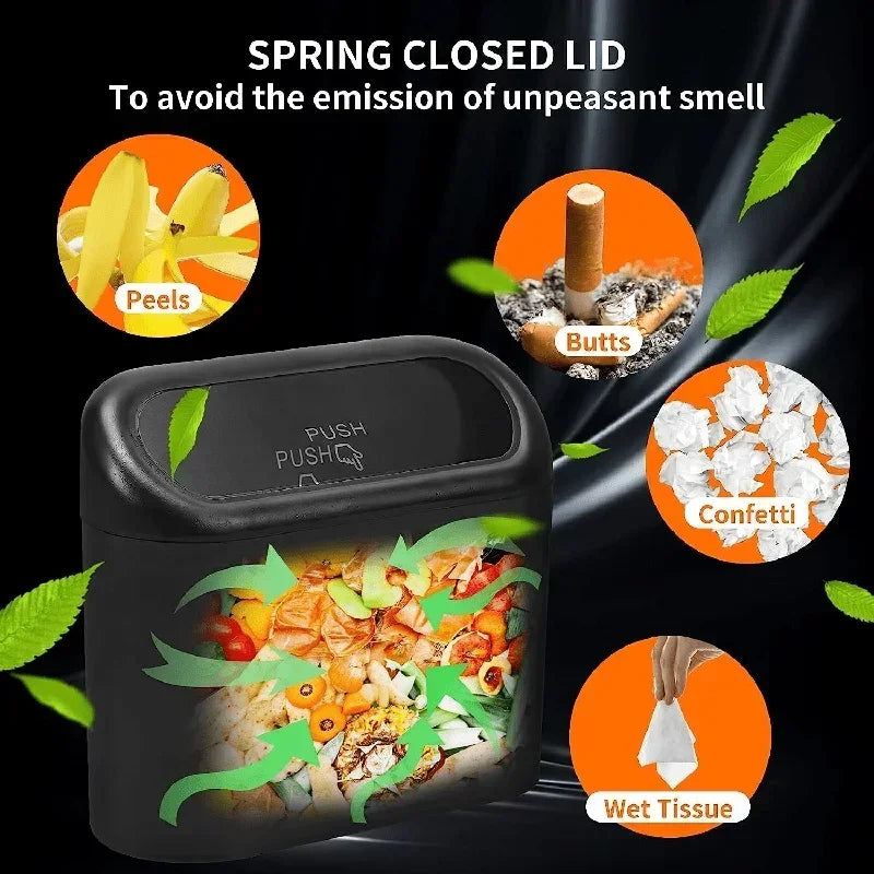 Compact Leak-Proof Car Trash Can with Lid | 60 Garbage Bags Included