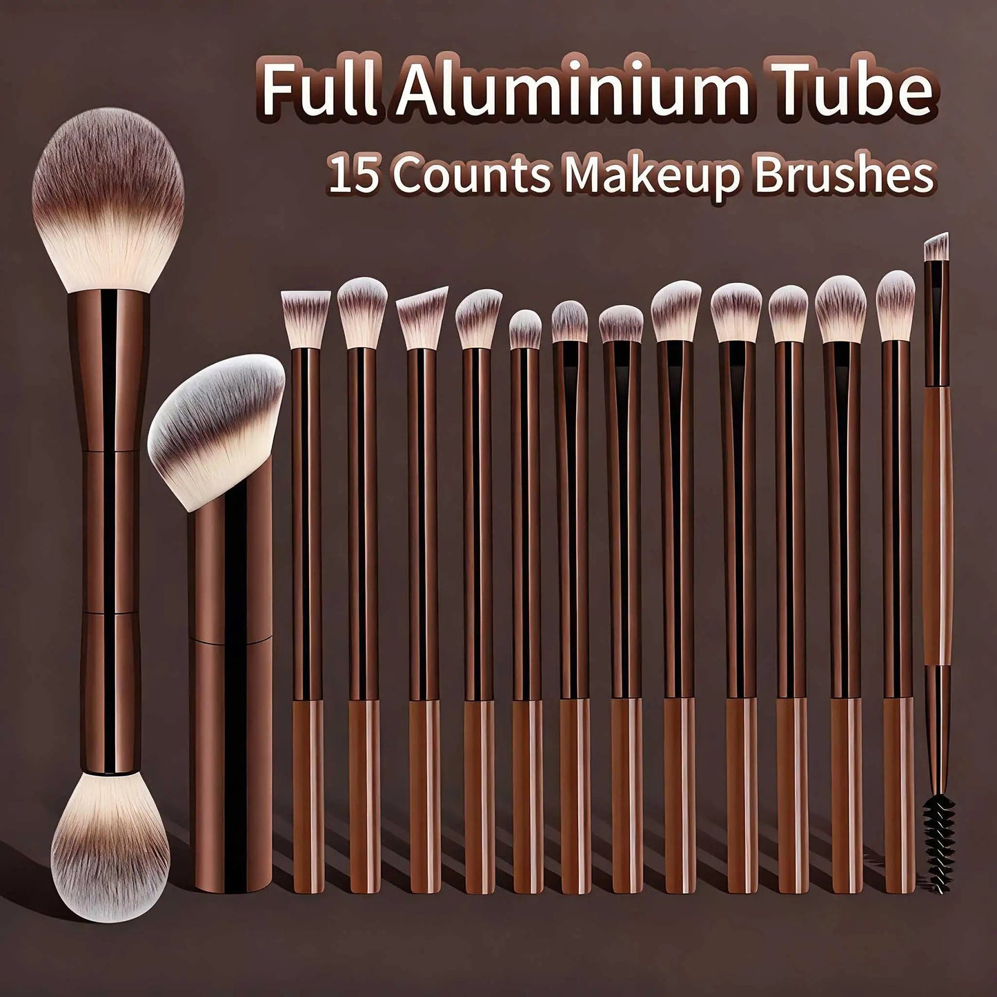 15pcs Professional Makeup Brush Set | Soft Wool Fiber Eyeshadow Blending Eyeliner Foundation Brushes 2026