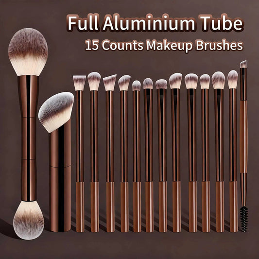 15pcs Professional Makeup Brush Set | Soft Wool Fiber Eyeshadow Blending Eyeliner Foundation Brushes 2026
