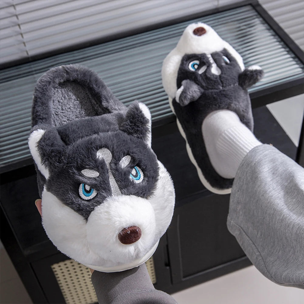 Cute 3D Husky Plush Slippers | Cozy Fuzzy Indoor Dog Shoes