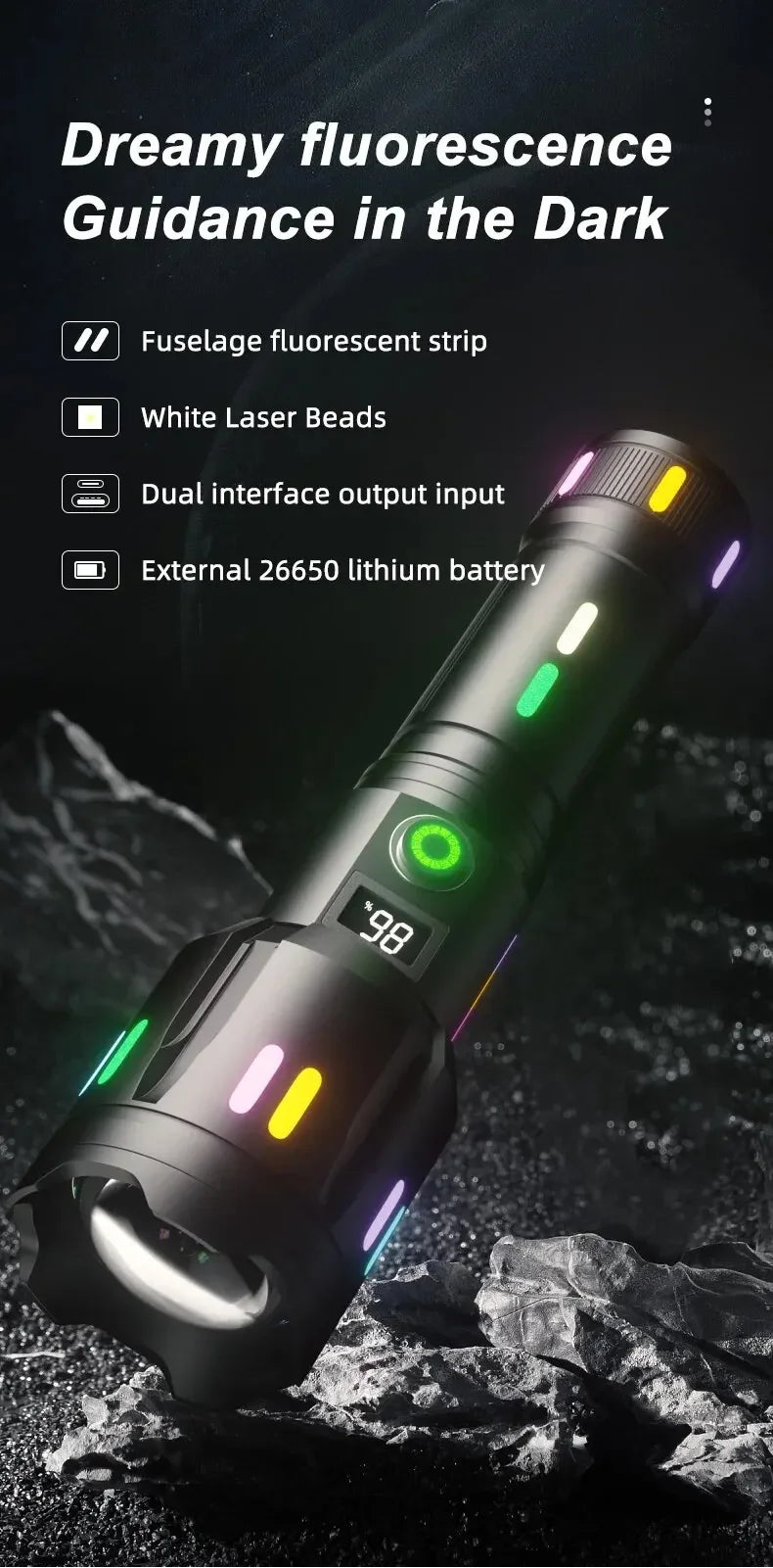 High Power Long Range LED Flashlight | Zoom & Colorful Light