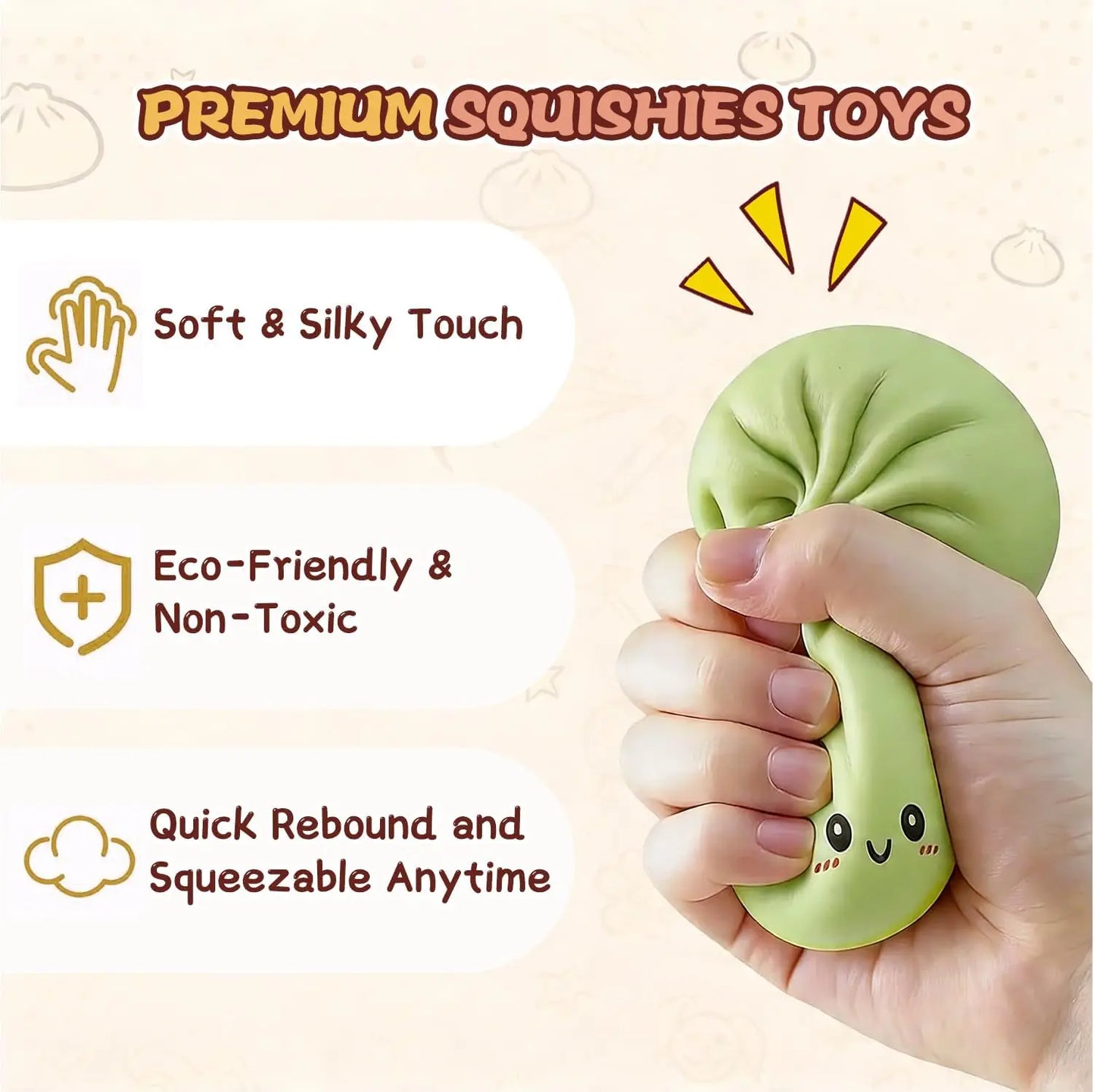 Kawaii Dumpling Squishy Toy Soft Cute Bao Bun Colorful Squishies Fidget Sensory Stress Balls Anxiety Relief Adults Gift