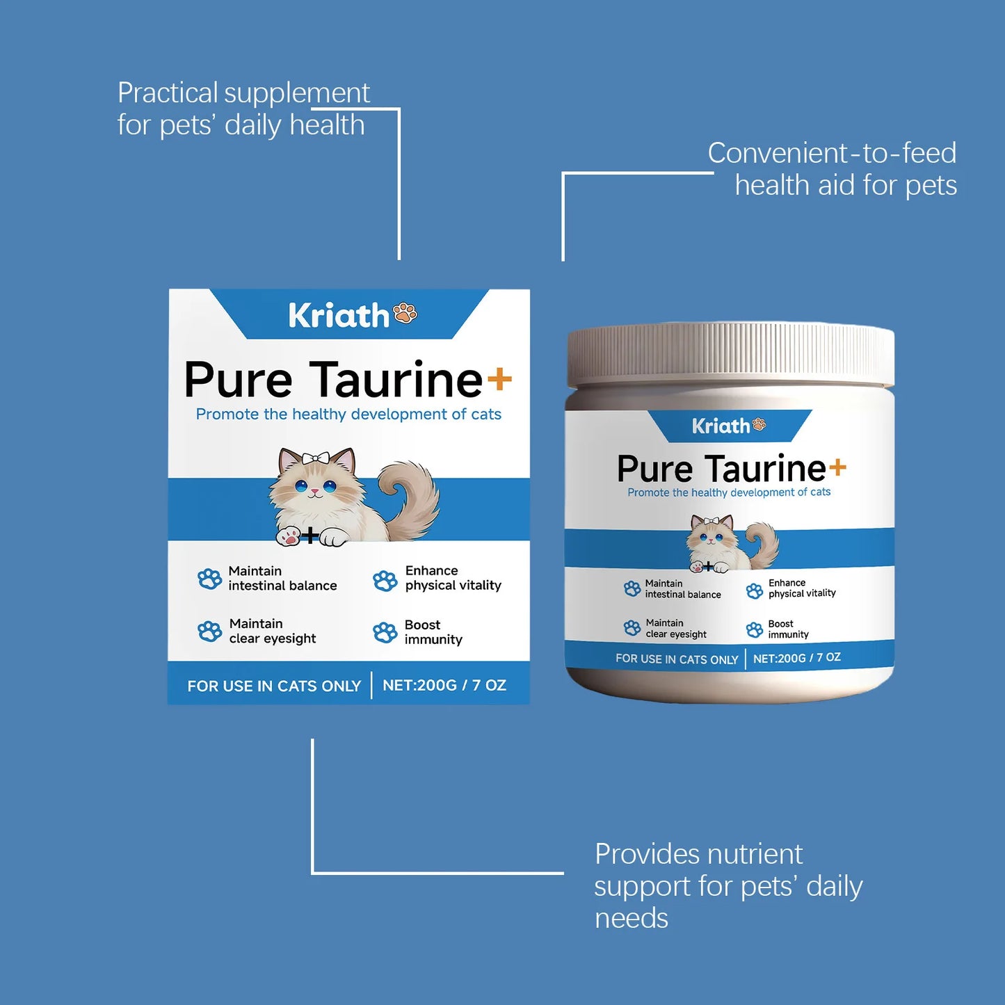 Pure Taurine Powder for Cats | Daily Health Supplement